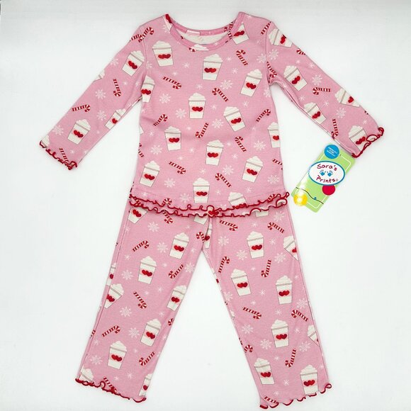 NWT Sara's Prints Toddler Girls Christmas Cocoa Print Pajama Set Size 2 - Picture 1 of 8